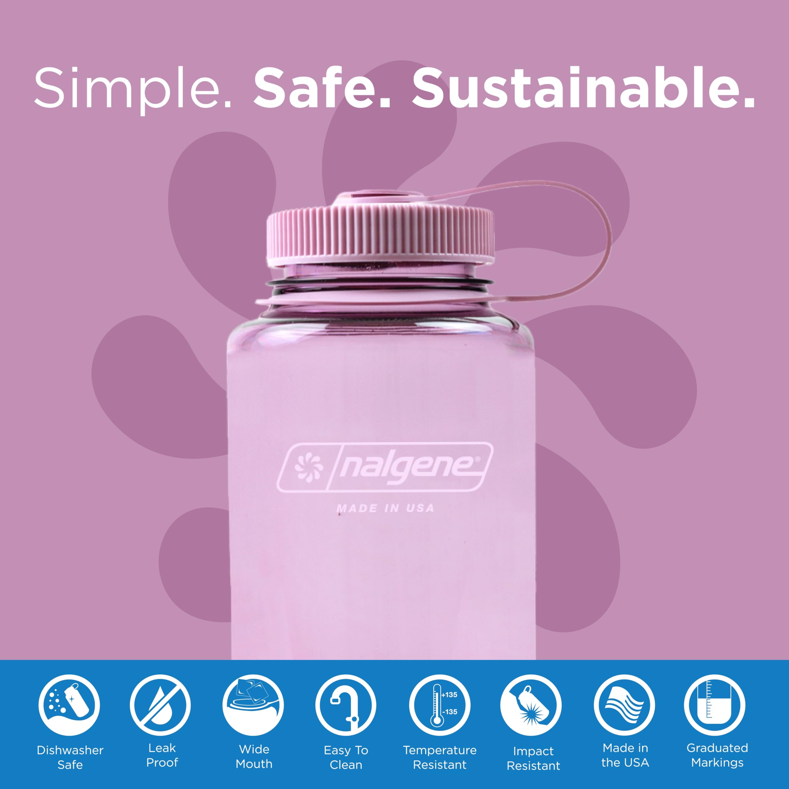 Nalgene Sustain Tritan BPA-Free Water Bottle Made with Material Derived from 50% Plastic Waste  32 OZ  Wide Mouth  cherry Blossom